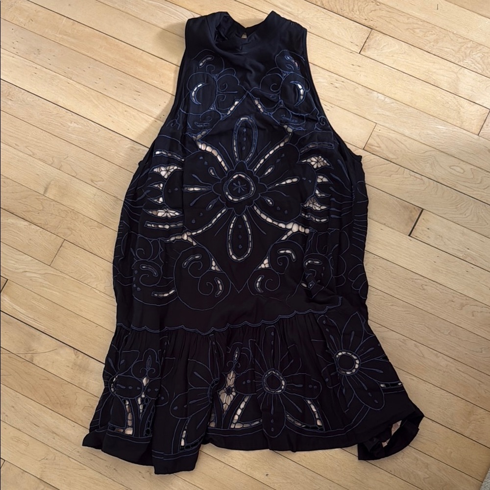 FREE PEOPLE black Sleeveless Embroidered Dress